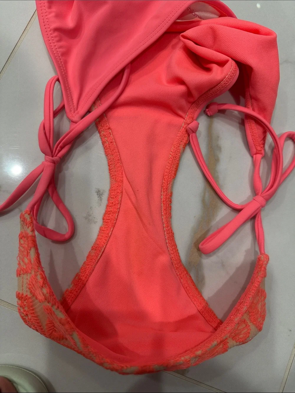 Neon Pink & Tropical Print Bikini Set - Two Tops + Bottom Small - Picture 4 of 9